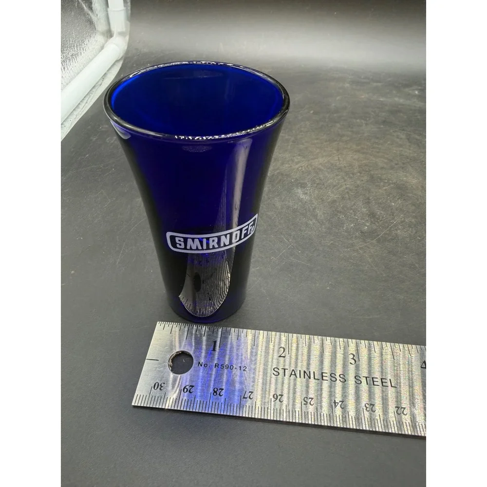 Smirnoff Vodka Cobalt Blue Glass Shot Glass Barware Collectible Logo